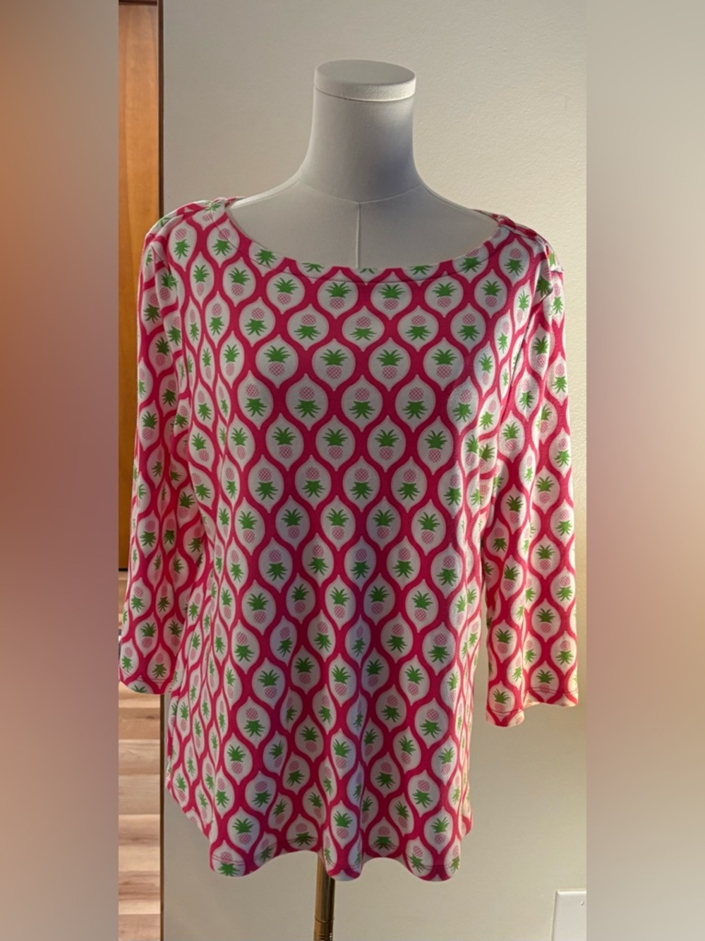 Charter club novelty pineapple top supima cotton boho artsy novelty
